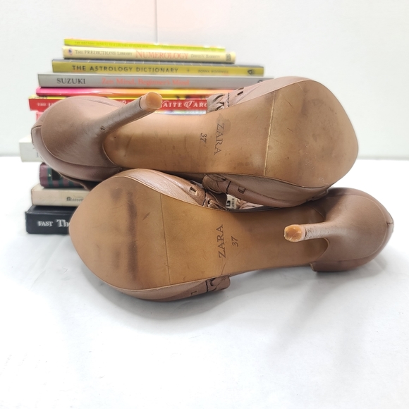 Zara Woman Brown Open Toe Leather Ankle Strap 5 inch High Heels Size 6.5 (37) - Picture 7 of 15